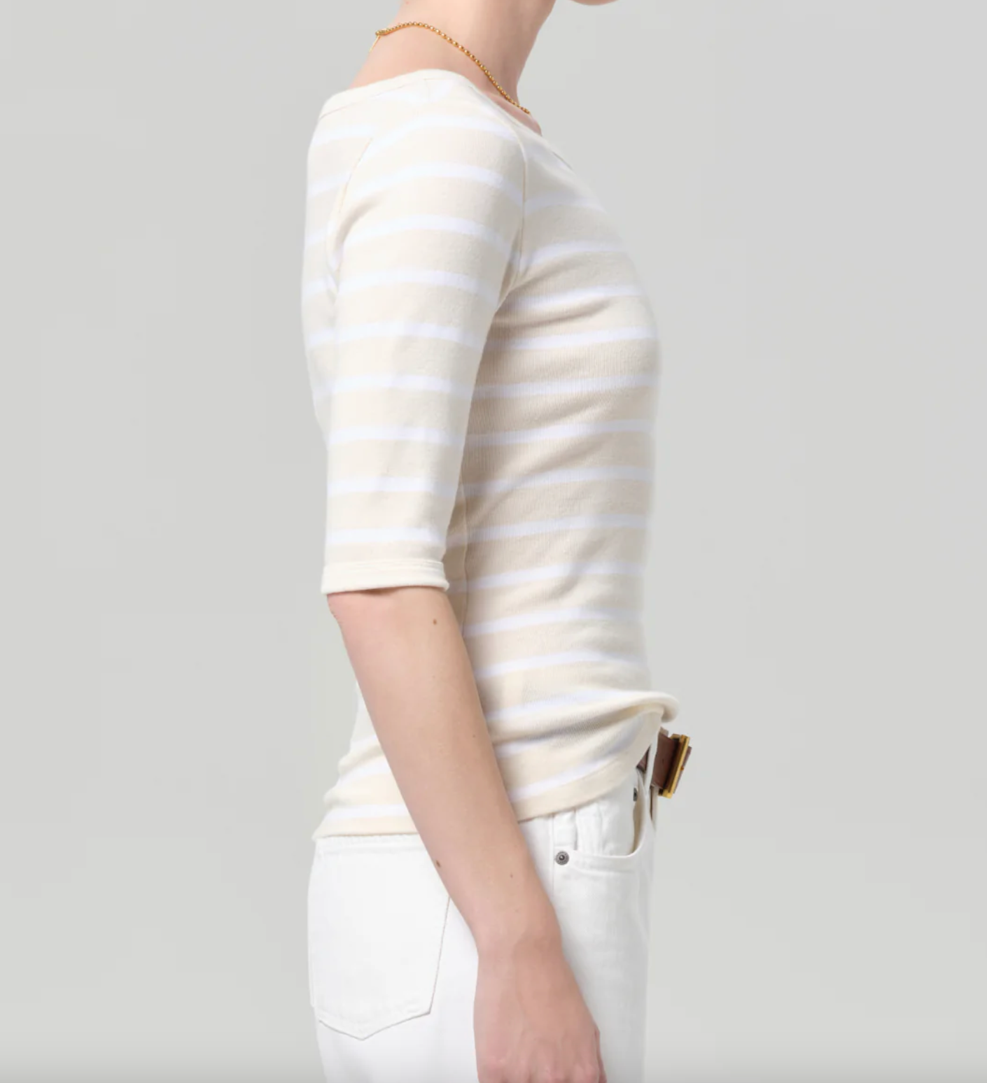 Citizens of Humanity 3/4 Sleeve Boat Neck Slim Tee | Brulee Stripe
