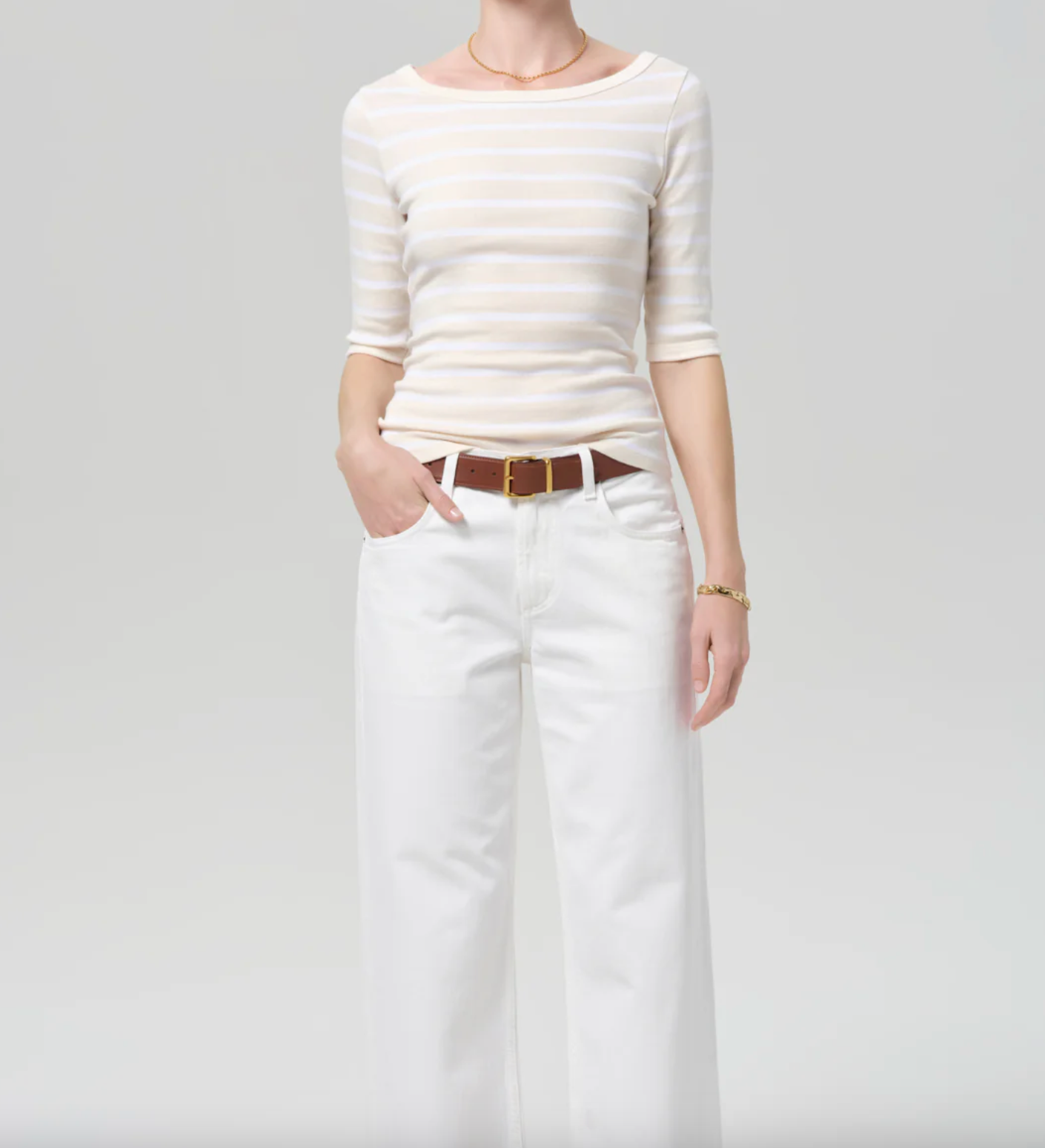 Citizens of Humanity 3/4 Sleeve Boat Neck Slim Tee | Brulee Stripe