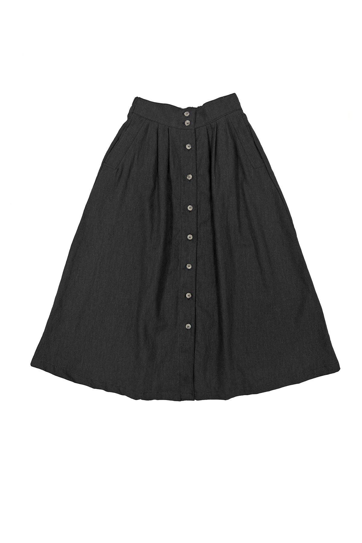 Midi Black Cotton Linen Skirt