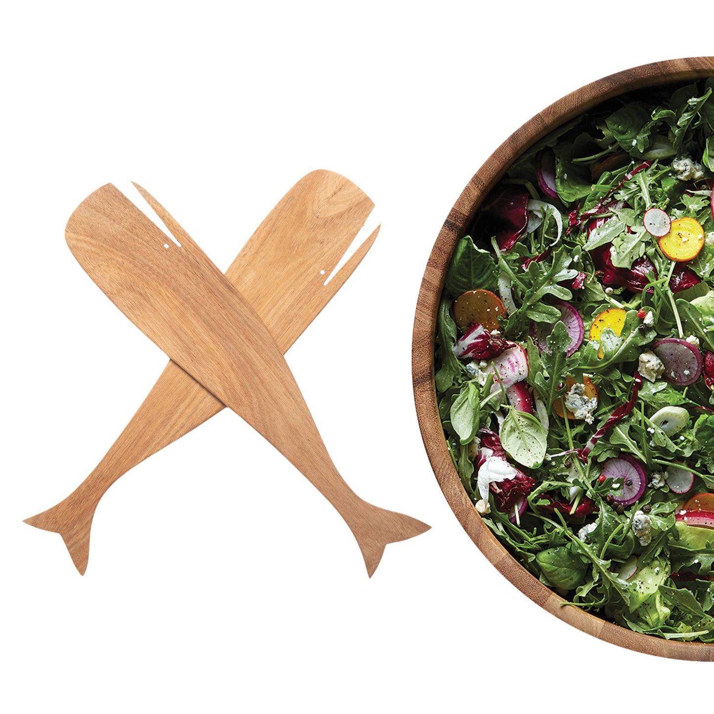 Acacia Wood Whale Salad Utensils