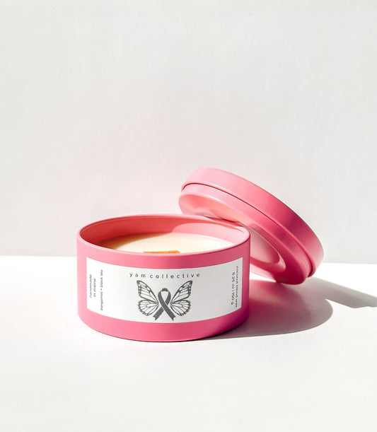 Breast Cancer Awareness Flamingo Pink Candle Tin | Bergamot + Black Tea