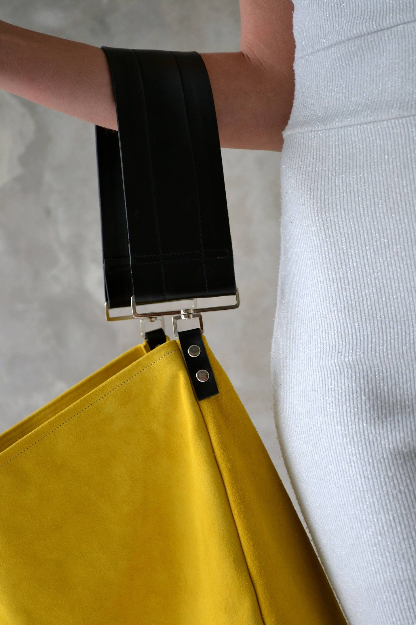 Rectangular Suede Leather Hobo Bag | Yellow