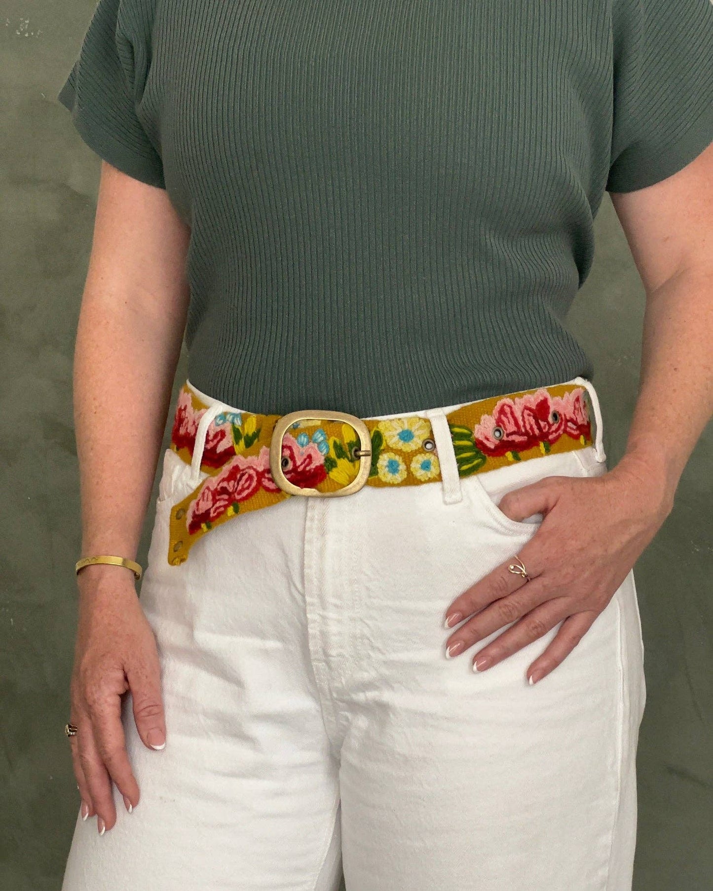 Hand Embroidered Fair Trade Wool Belt | Giverny