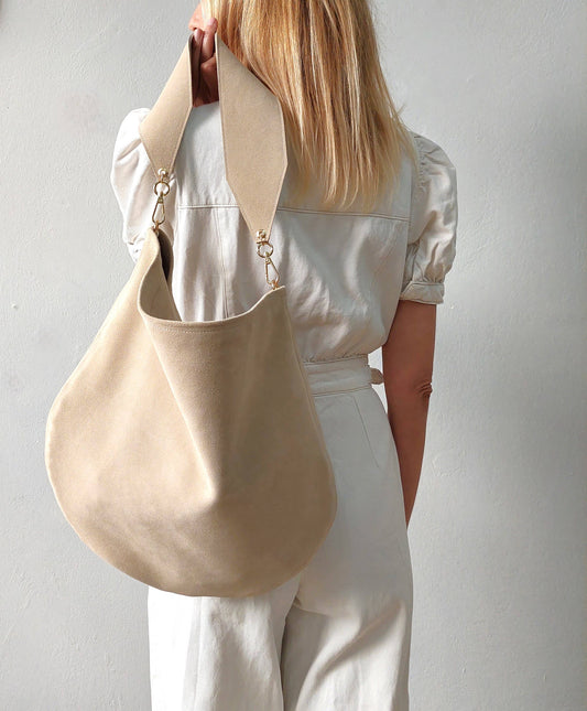 Hobo Suede Bag | Soft Beige