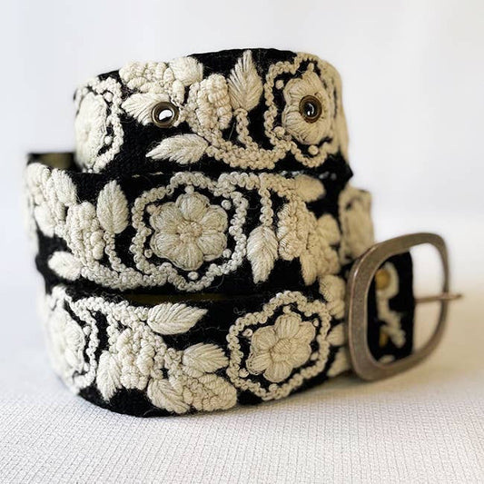 Hand Embroidered Fair Trade Belt | Black + White
