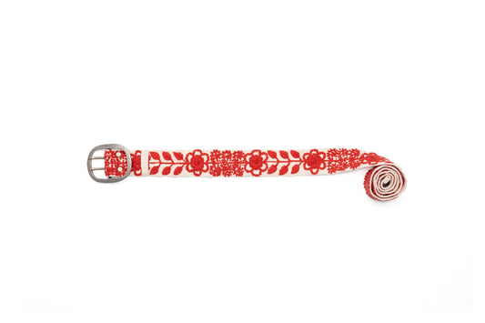 Hand Embroidered Fair Trade Belt | Red + White