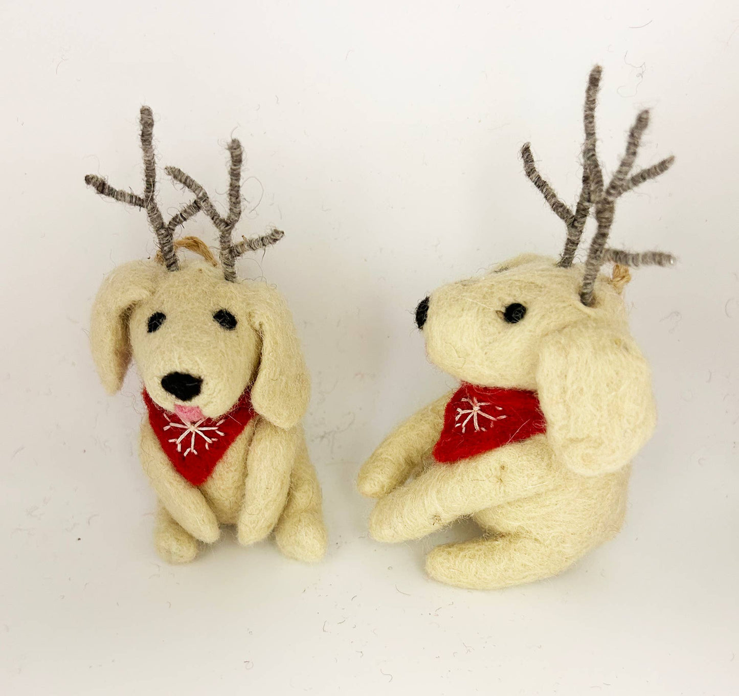 Handmade Felt "Antler Puddles the Happy Dog" ornament