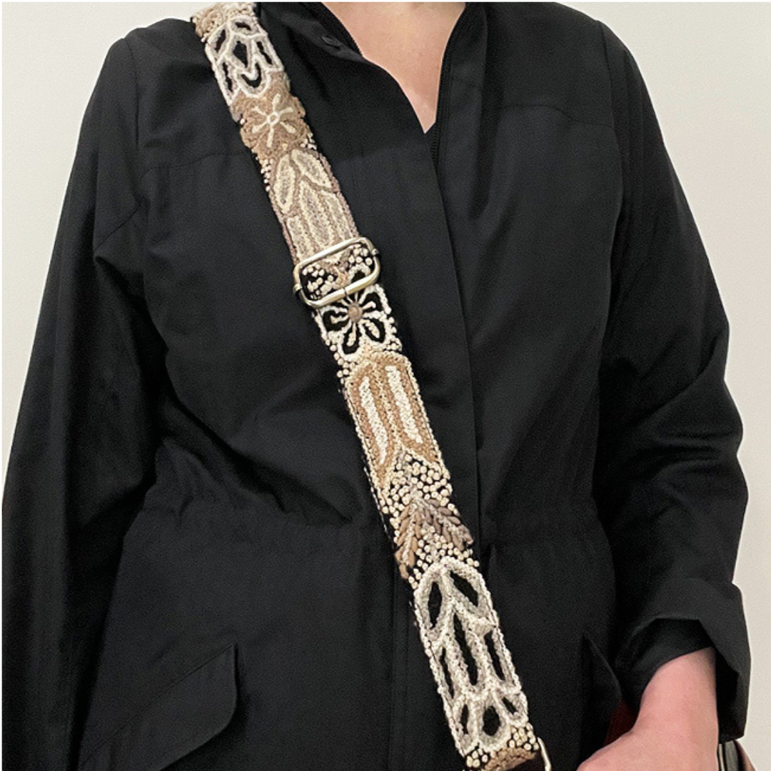 Embroidered Adjustable Bag/Camera Strap | Monochromatic Black