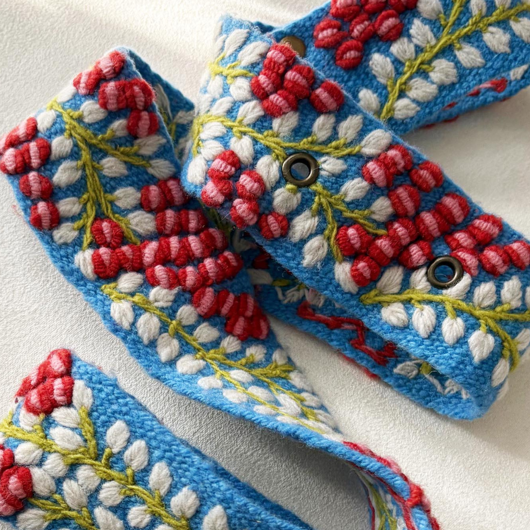 Berries on Vine Hand Embroidered Fair Trade Wool Belt