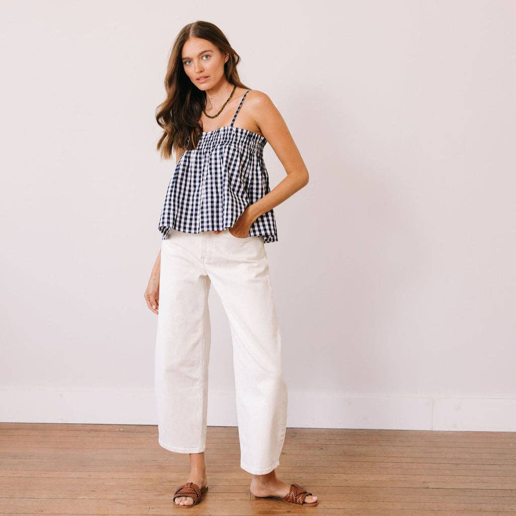 Navy Gingham Strappy Tank Top