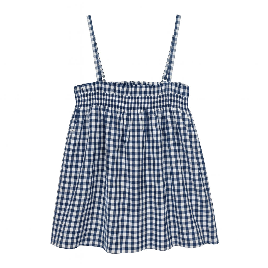 Navy Gingham Strappy Tank Top