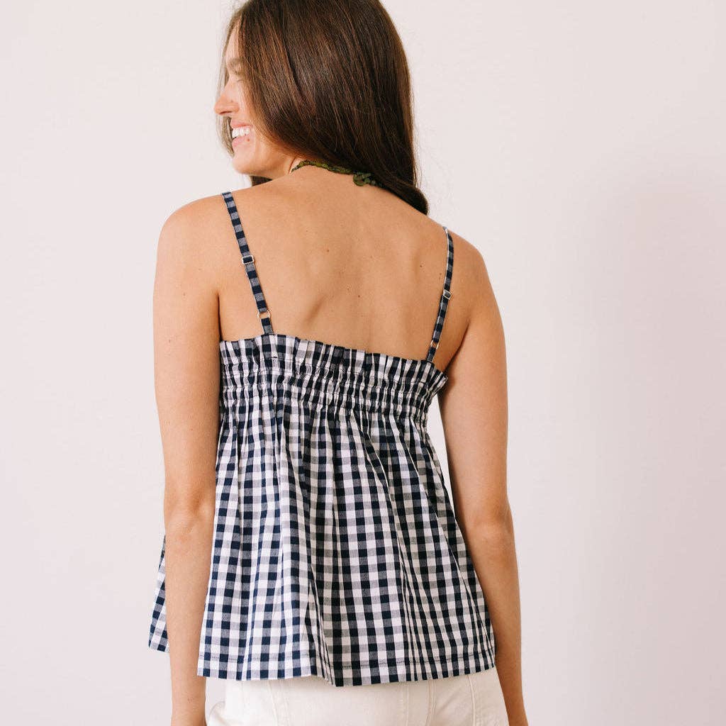 Navy Gingham Strappy Tank Top