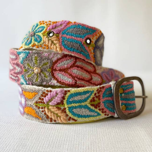 Hand Embroidered Fair Trade Wool Belt | Folklorica Cream Floral