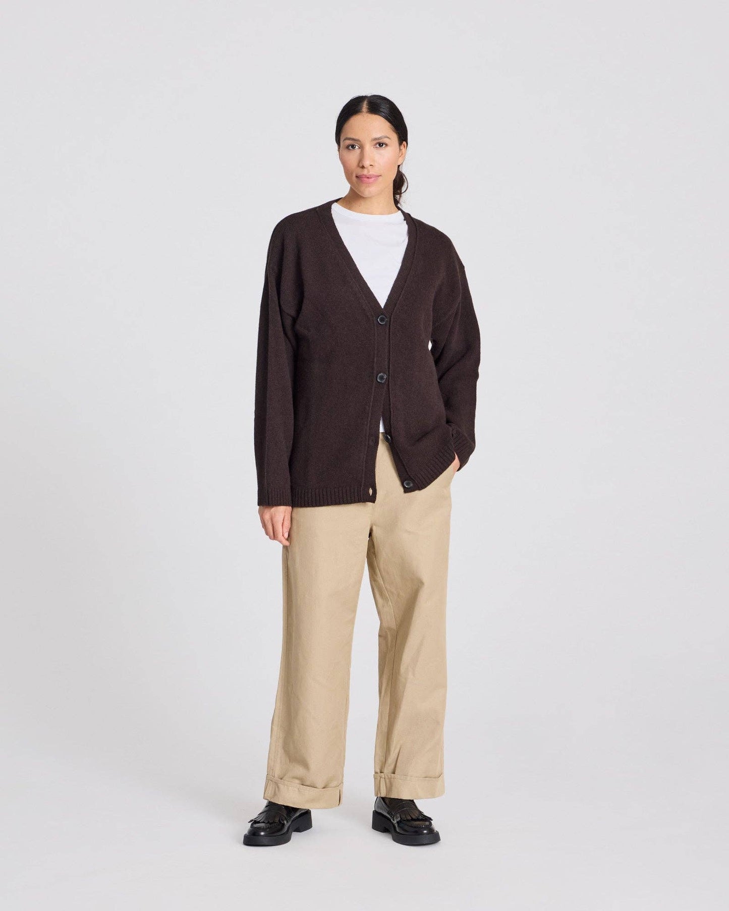 Oversized Lambswool Cardigan | Chocolate