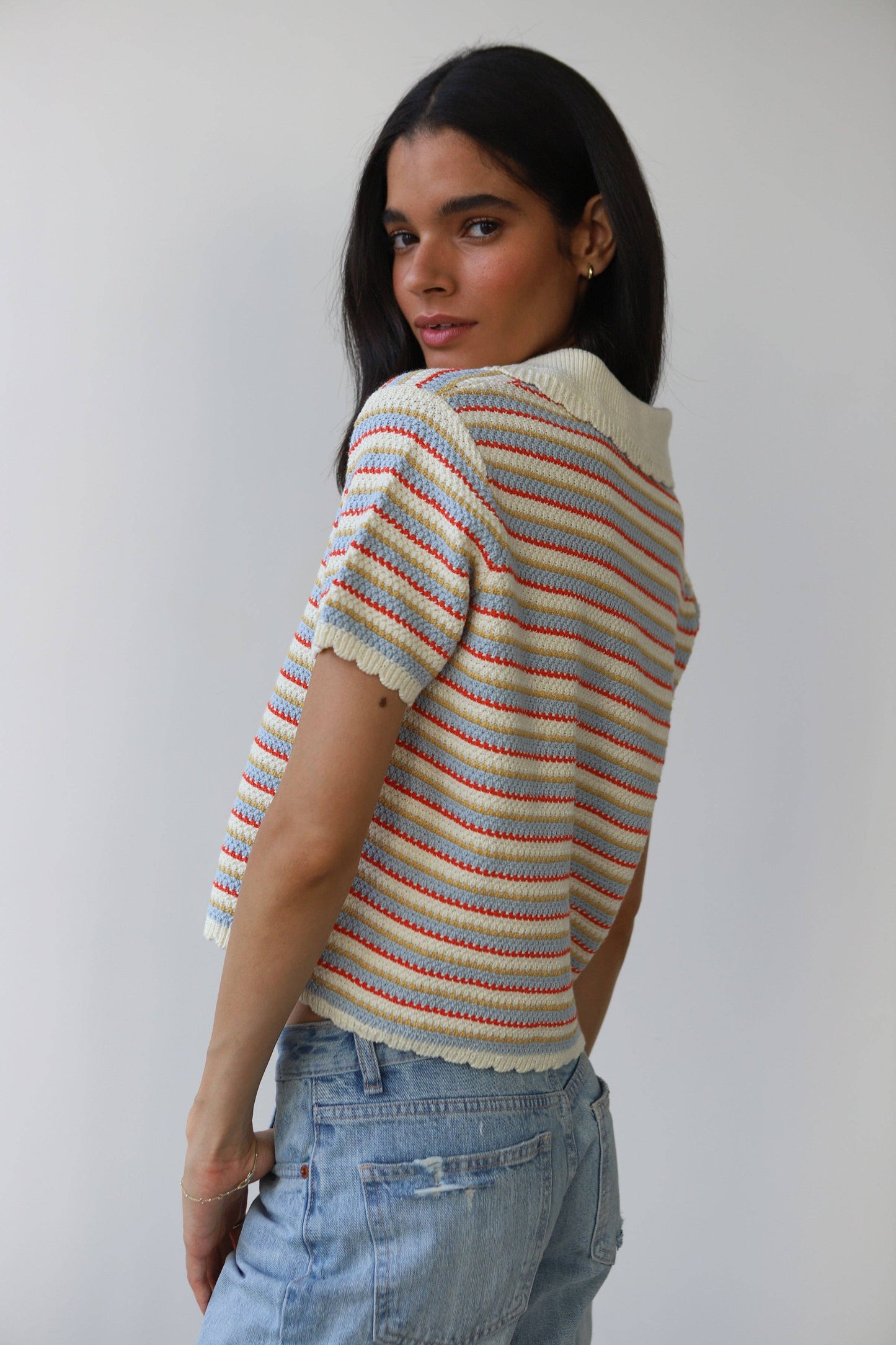 Multi-Color Crochet Polo Sweater