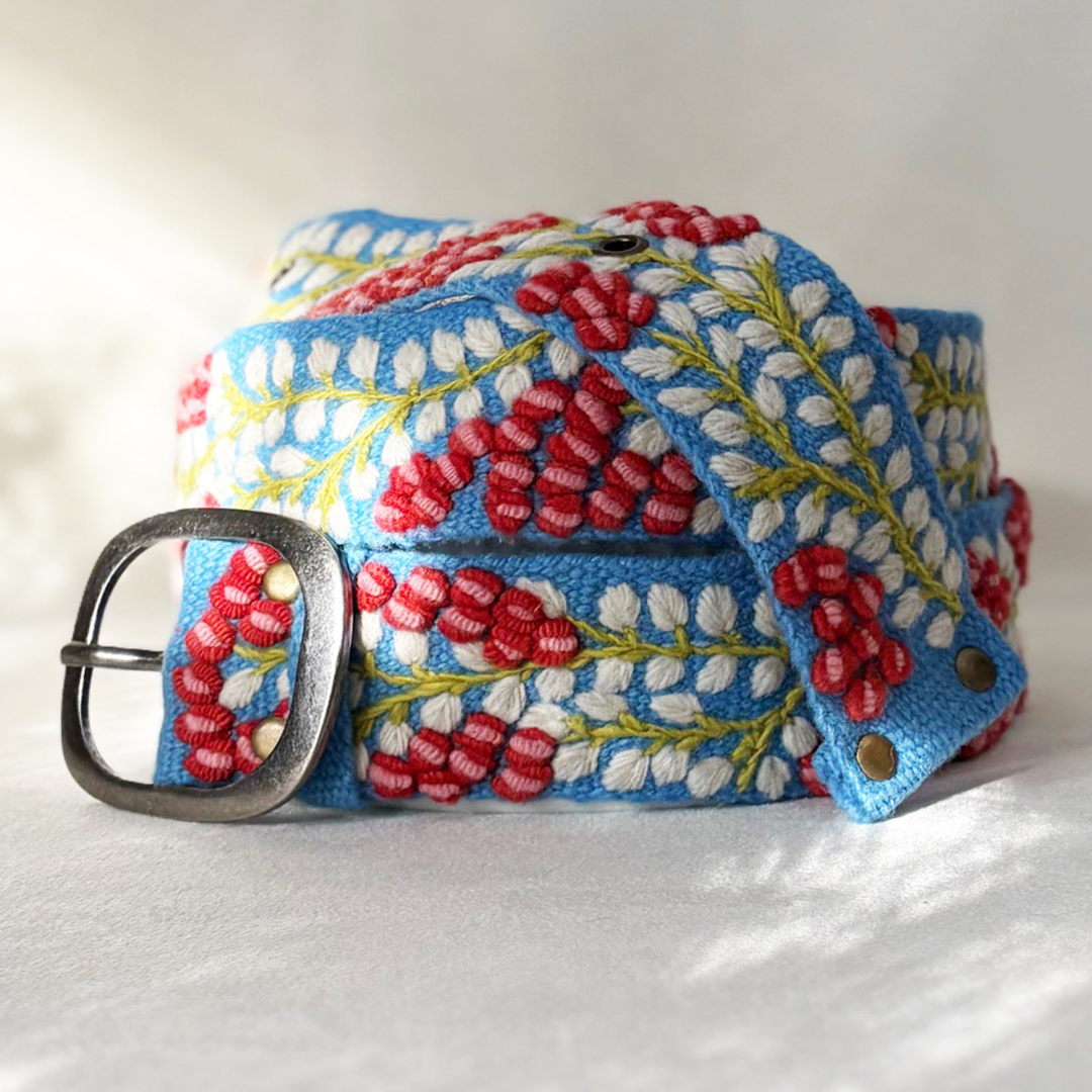 Berries on Vine Hand Embroidered Fair Trade Wool Belt