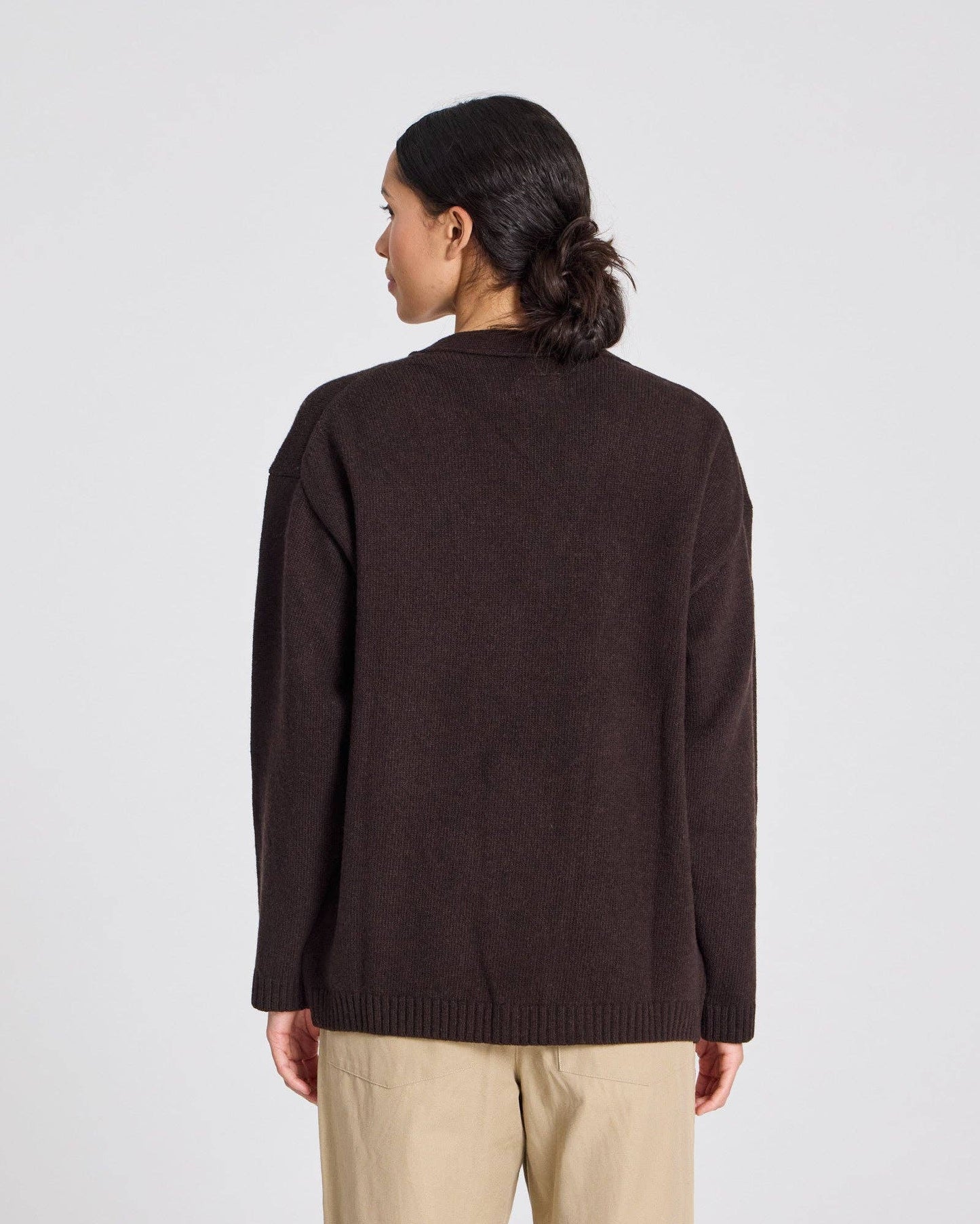 Oversized Lambswool Cardigan | Chocolate