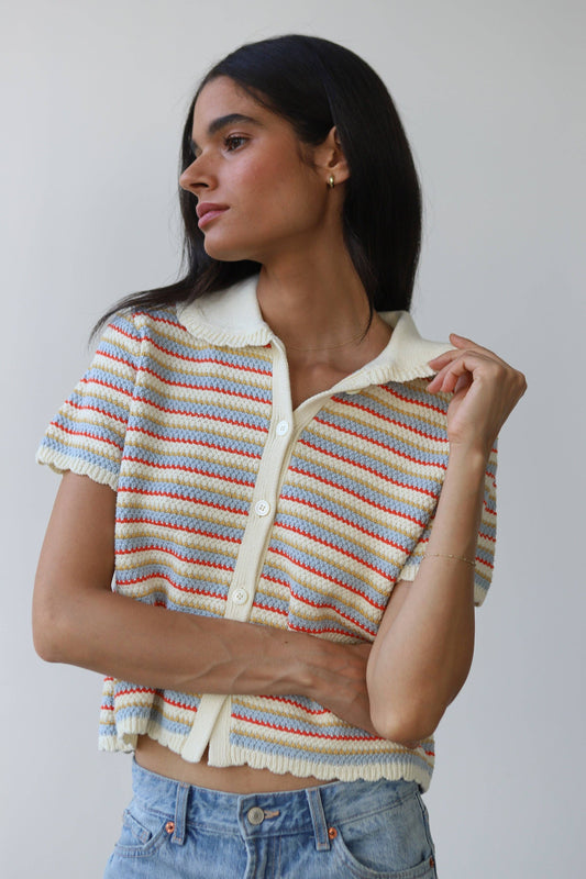 Multi-Color Crochet Polo Sweater