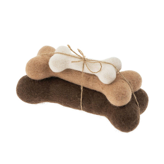 Trio of Brown Felted Dog Bones