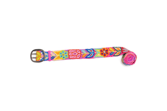 Hand Embroidered Fair Trade Belt | Hot Pink Floral